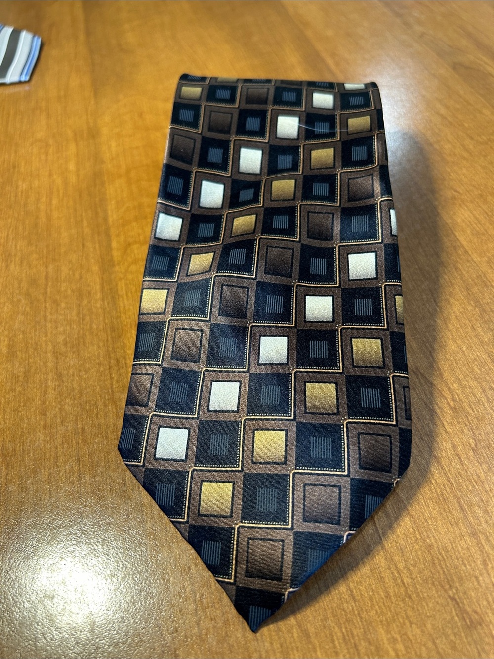 Covington Men's Geometric Square Pattern Tie in Brown and Gold 100% silk